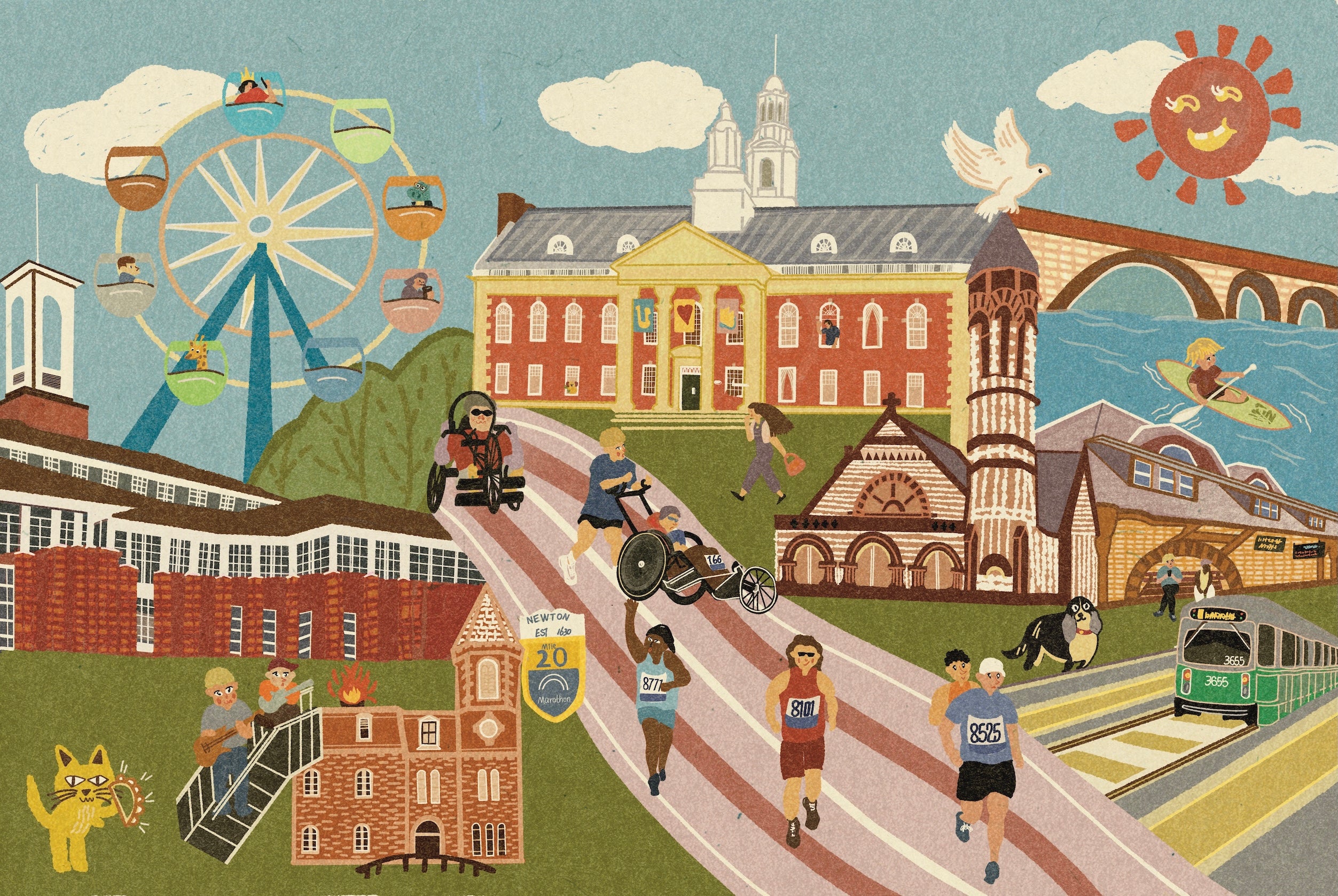 Newton Massachusetts Race Day and Carnival Night Double-Sided Jigsaw Puzzle