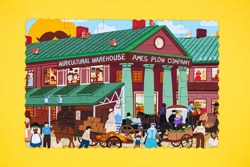 Tiny Historians: Boston Quincy Market Then & Now Double-Sided Jigsaw Puzzle