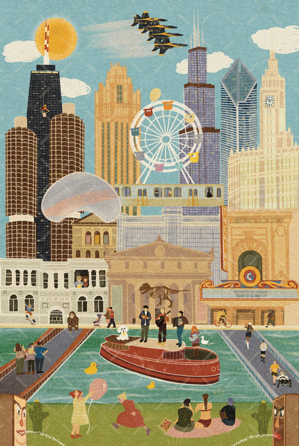Chicago Summer and Winter Double-Sided Jigsaw Puzzle