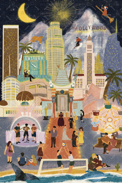 Los Angeles Day and Night Double-Sided Jigsaw Puzzle