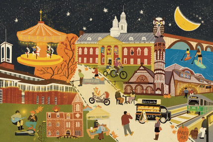 Newton Massachusetts Race Day and Carnival Night Double-Sided Jigsaw Puzzle