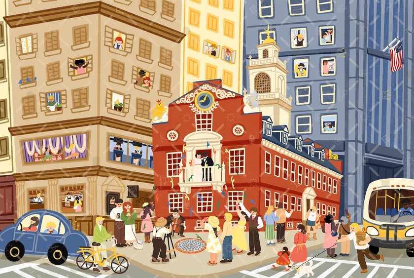 Tiny Historians: Boston Old State House Then & Now Double-Sided Jigsaw Puzzle