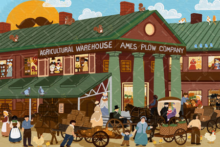 Tiny Historians: Boston Quincy Market Then & Now Double-Sided Jigsaw Puzzle