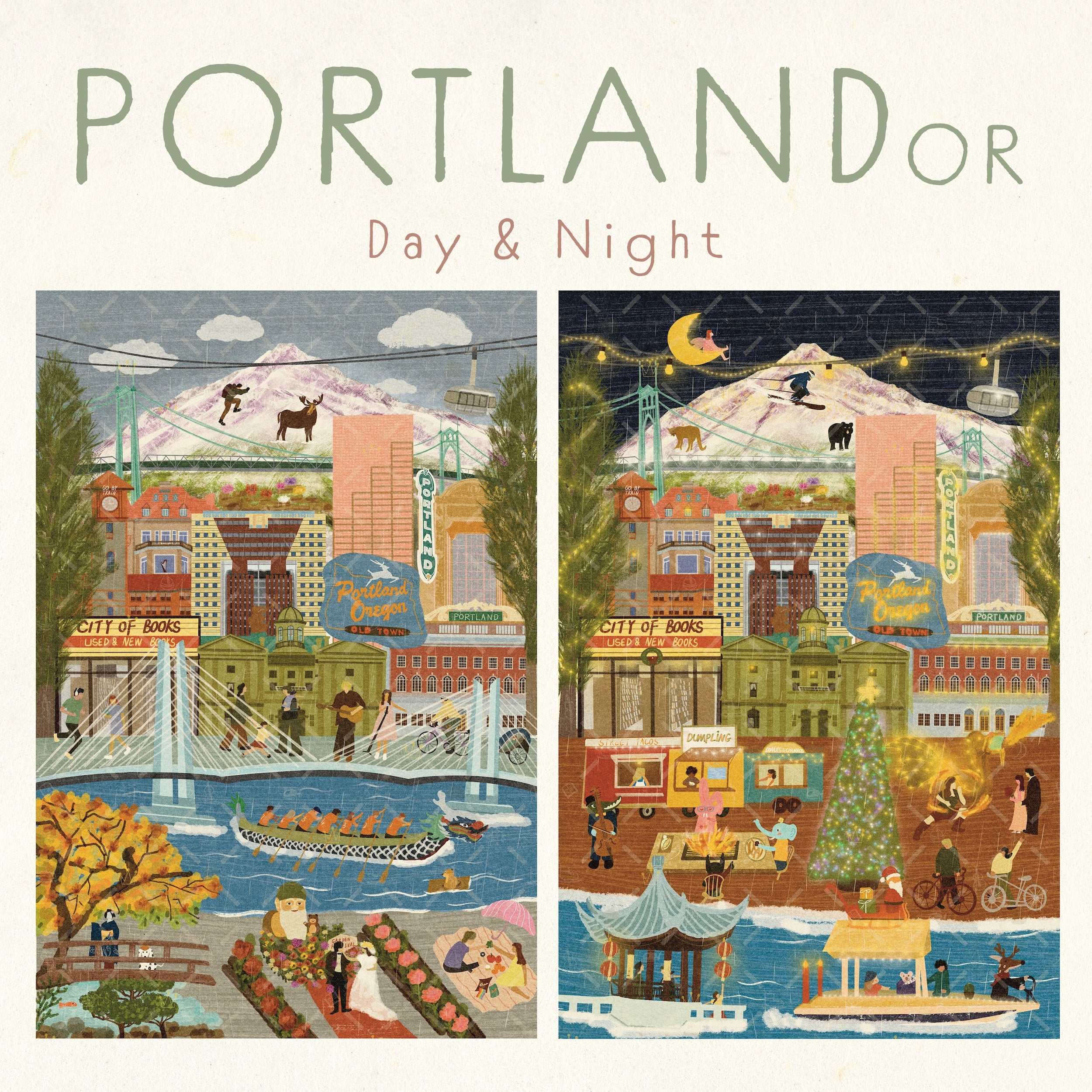 Portland, Oregon Day & Night Double-Sided Keepsake Puzzle