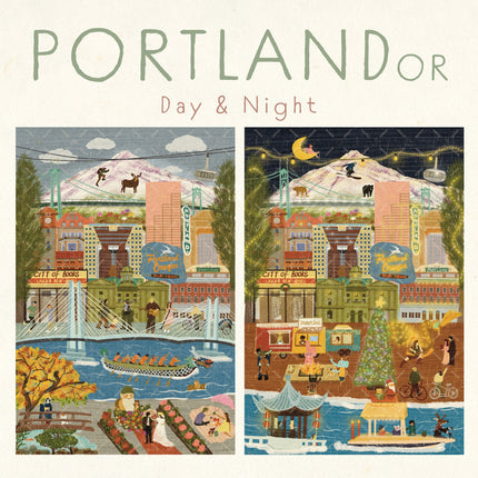 Portland, Oregon Day & Night Double-Sided Keepsake Puzzle