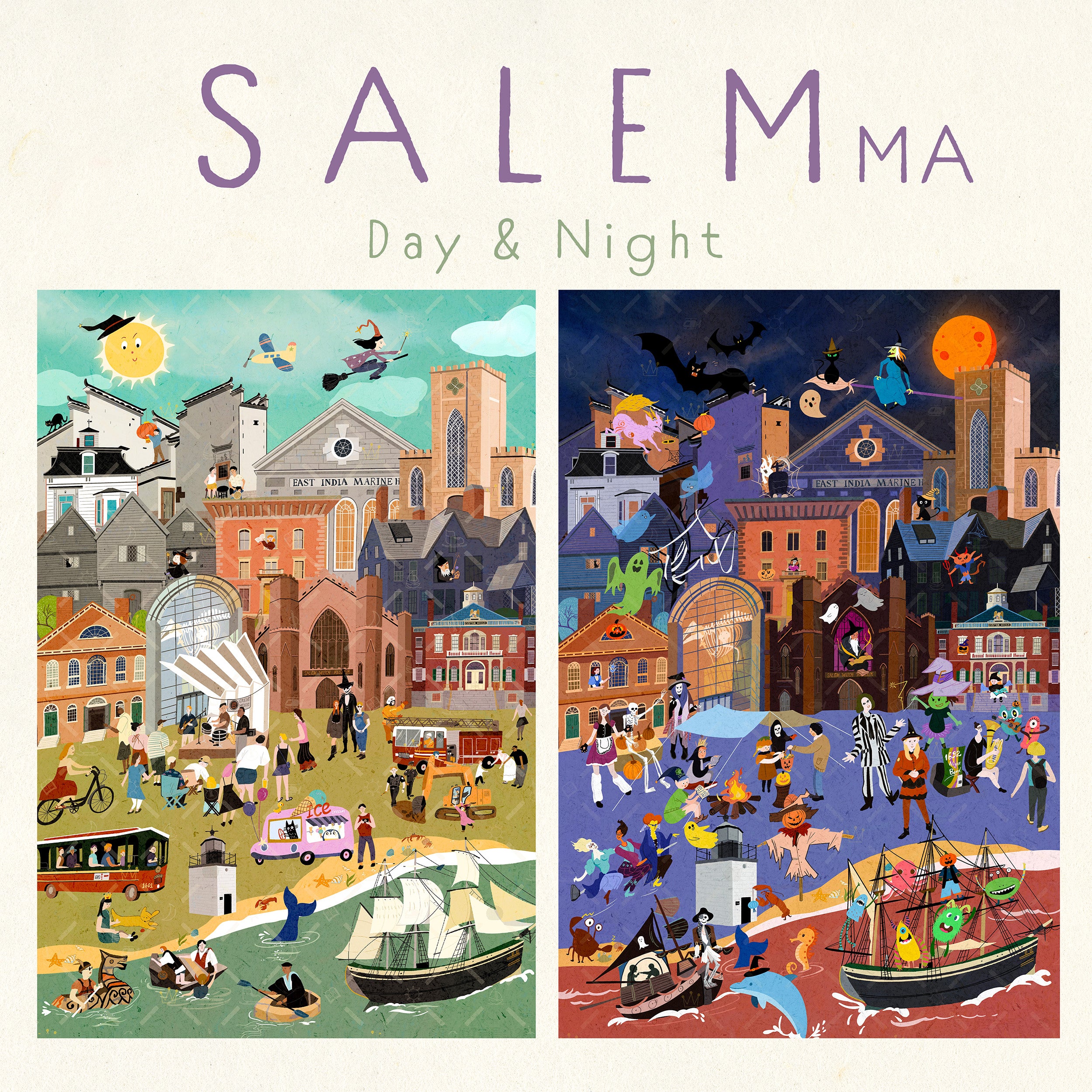 Salem Massachusetts Day & Night Double-Sided Keepsake Puzzle