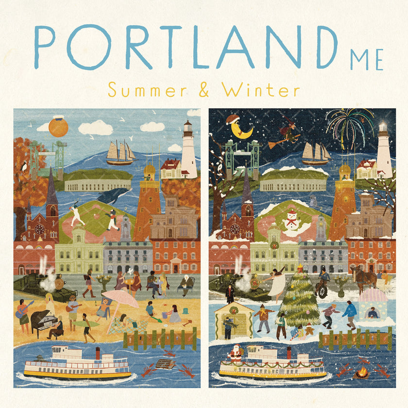Portland, Maine Summer & Winter Double-Sided Keepsake Puzzle