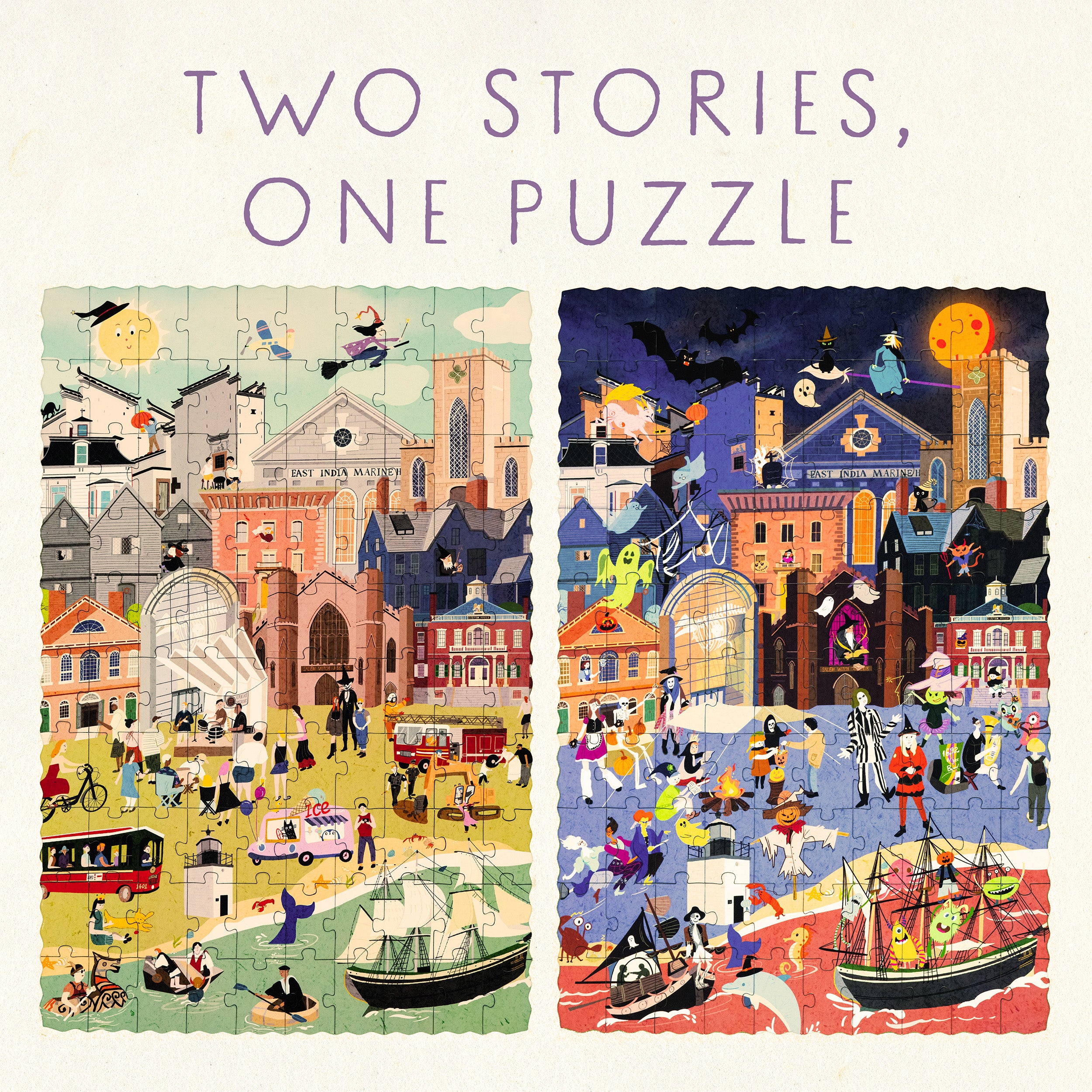 Salem Massachusetts Day & Night Double-Sided Keepsake Puzzle