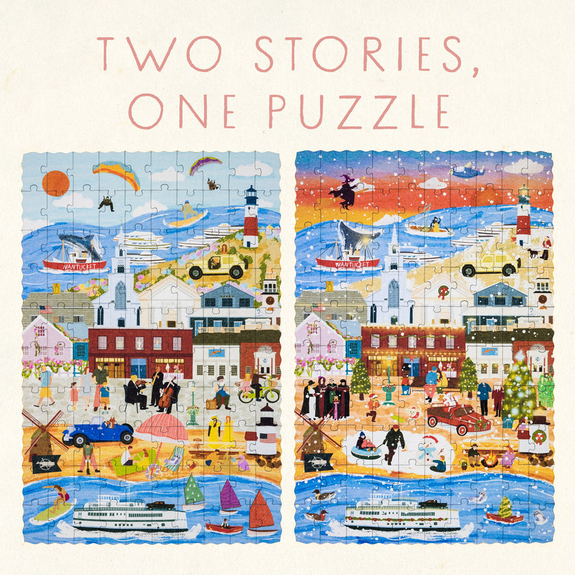Nantucket Massachusetts Summer and Winter Double-Sided Keepsake Puzzle
