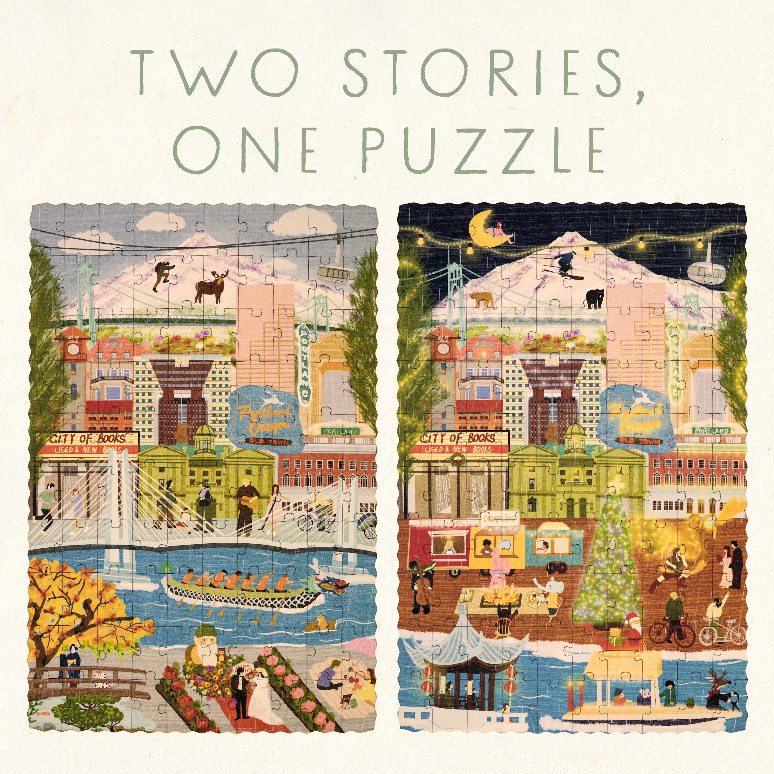 Portland, Oregon Day & Night Double-Sided Keepsake Puzzle