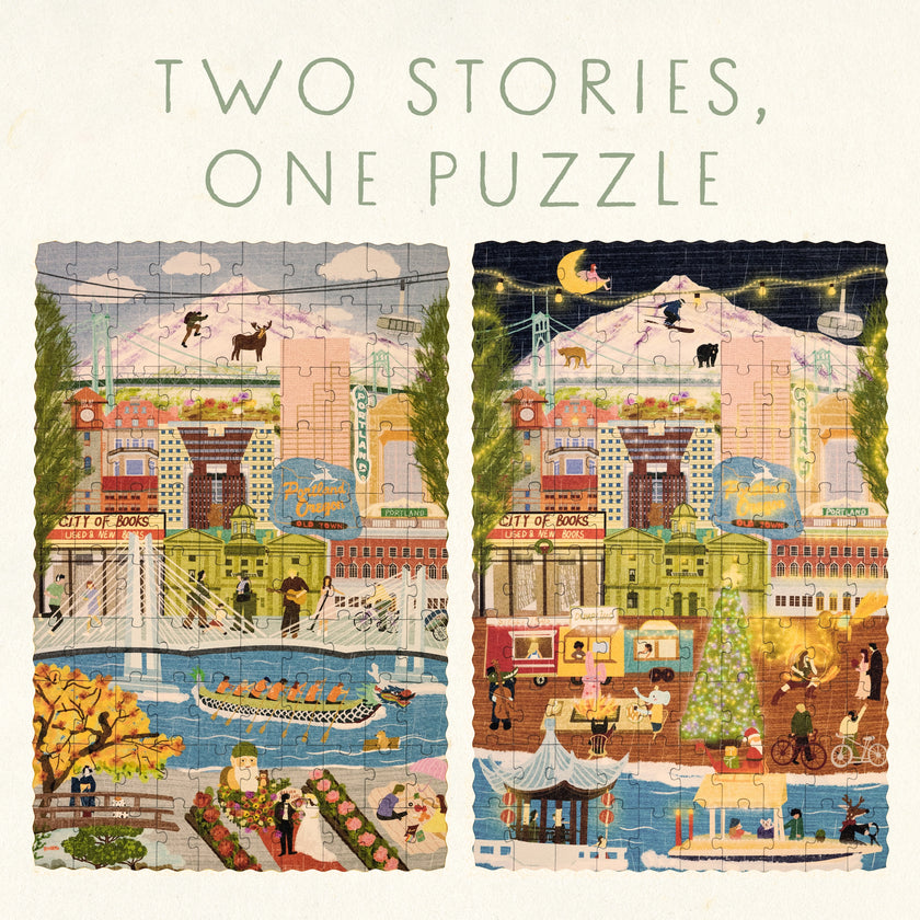 Portland, Oregon Day & Night Double-Sided Keepsake Puzzle