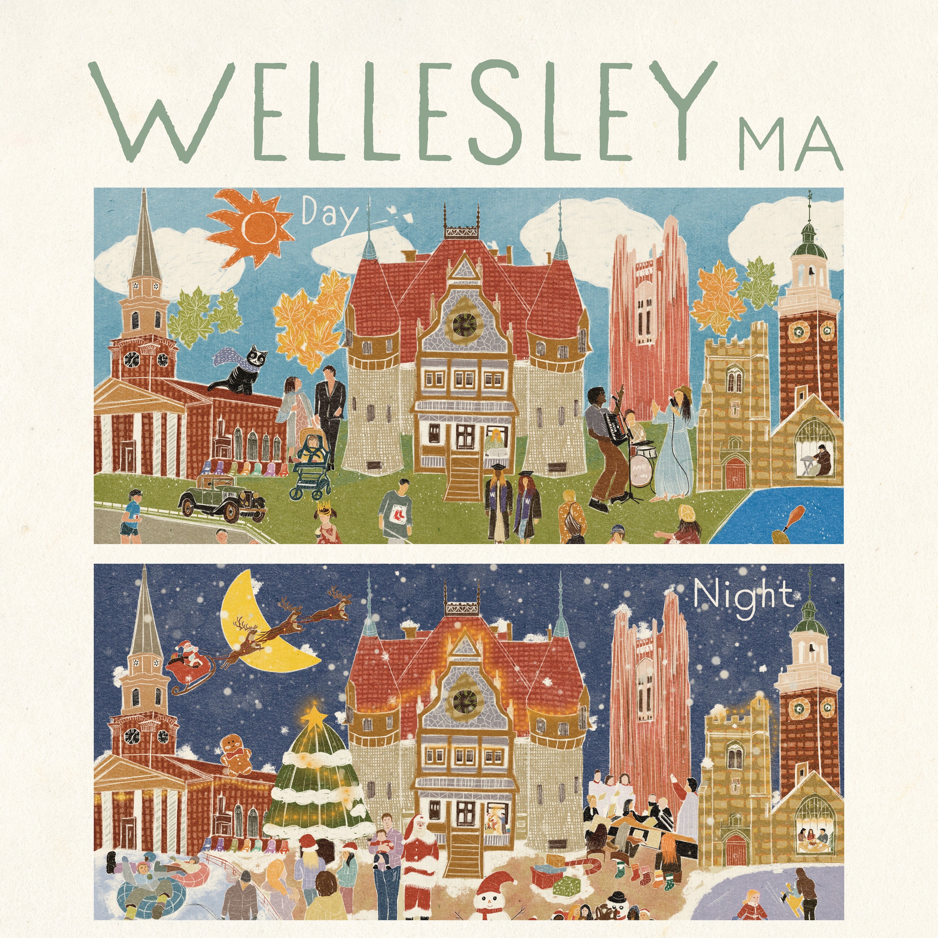 Wellesley Massachusetts Day & Night Double-Sided Keepsake Puzzle