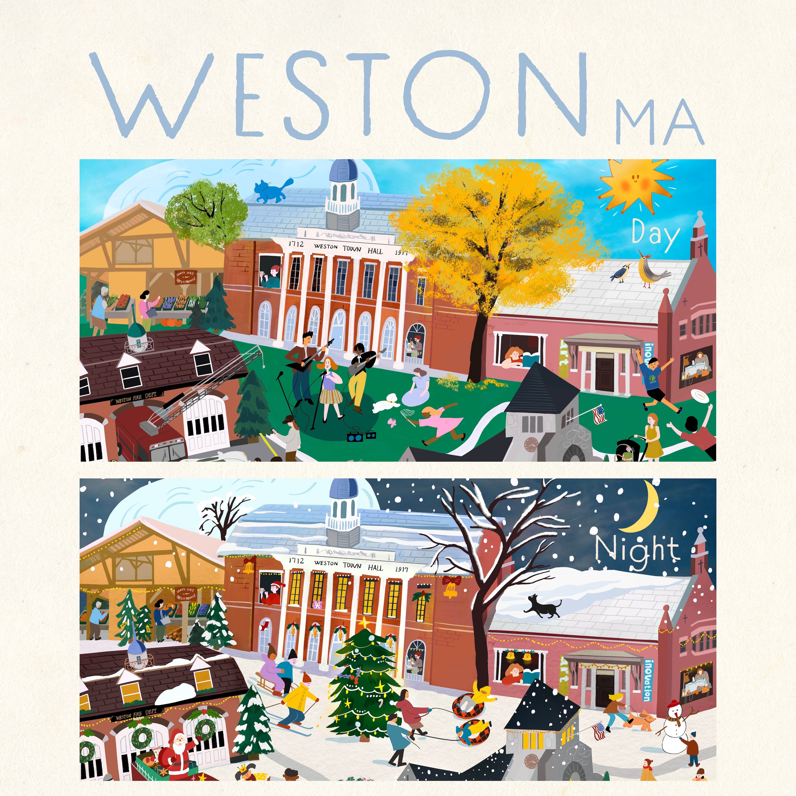 Weston Massachusetts Day & Night Double-Sided Keepsake Puzzle